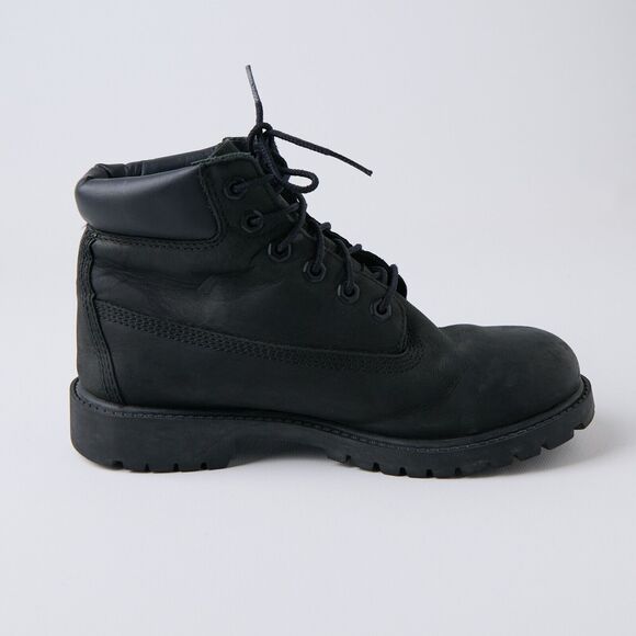 Timberland 6-Inch Boots Boys‎ Sz 3 Black Nubuck Waterproof Lace-Up Ankle Combat - Picture 9 of 11